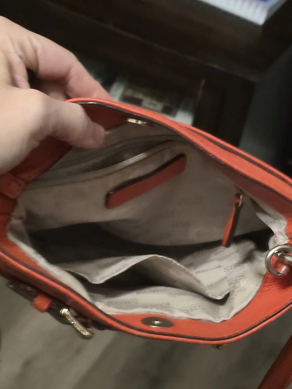 Michael Kors Orange-Red Pebble Leather Crossbody with Gold Hardware